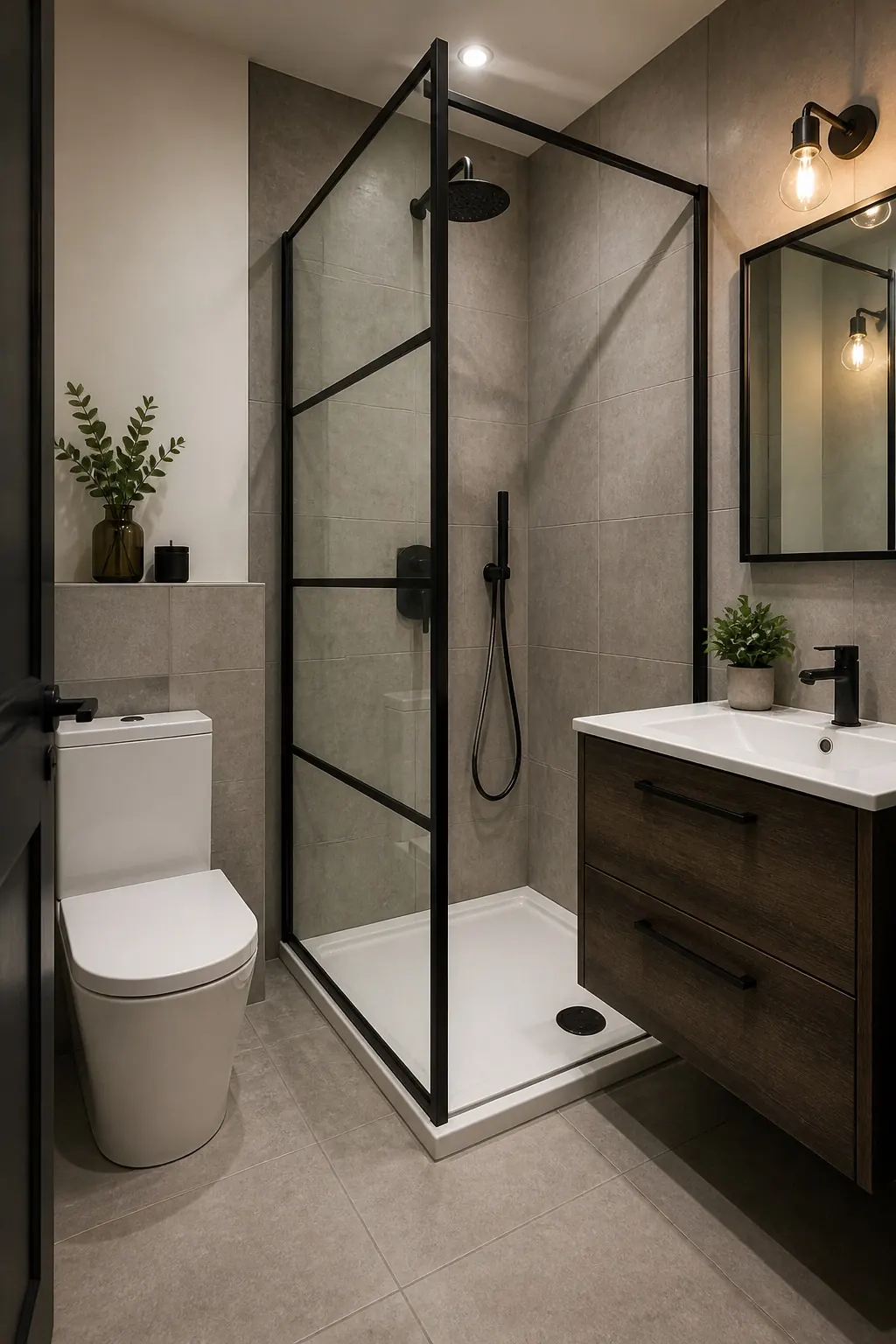 AI-generated industrial modern bathroom concept